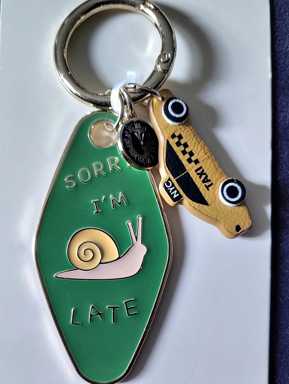 No Boundaries Sorry I'm Late Snail Retro Motel Key Bag Charm Keychain Green